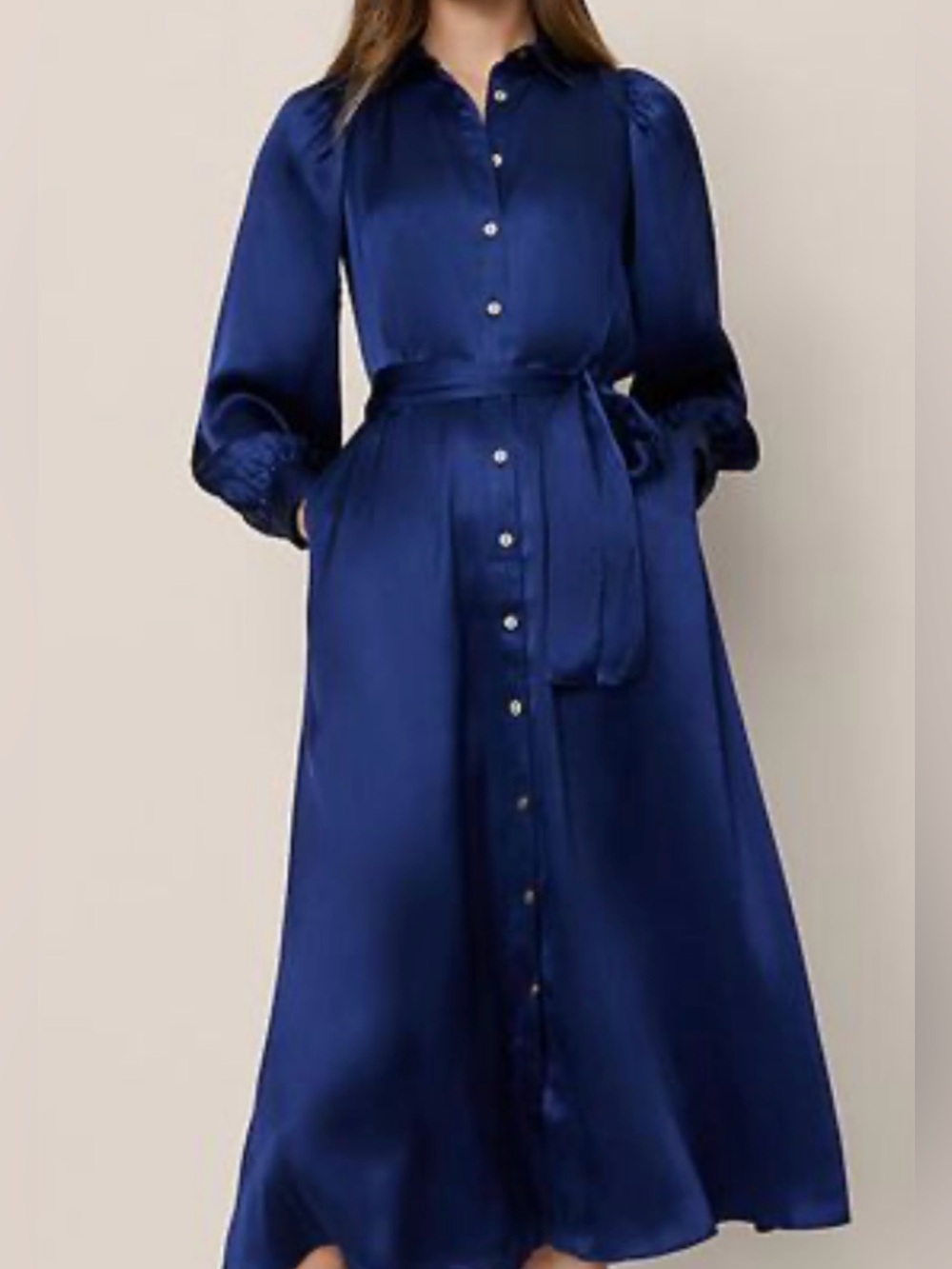 Ann Taylor Studio Collection Silk Blue Long Sleeve Shirt Dress